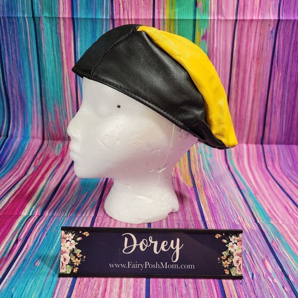 Black and Gold Solid Leather Motorcycle Riders Breeze Cap